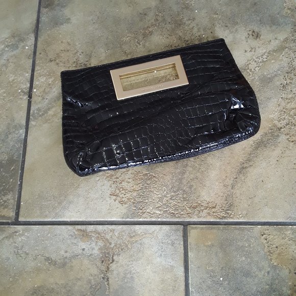 Black Patent Croc Print Clutch - Picture 2 of 2